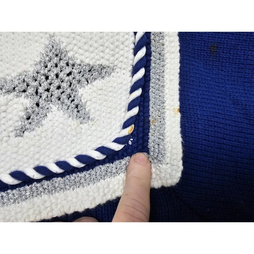 Vintage Berek 2 Cardigan Sweater Womens‎ Medium Blue Anchor Nautical Knit Stars
